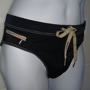 Diesel Black Swim Briefs with Beige Drawstring